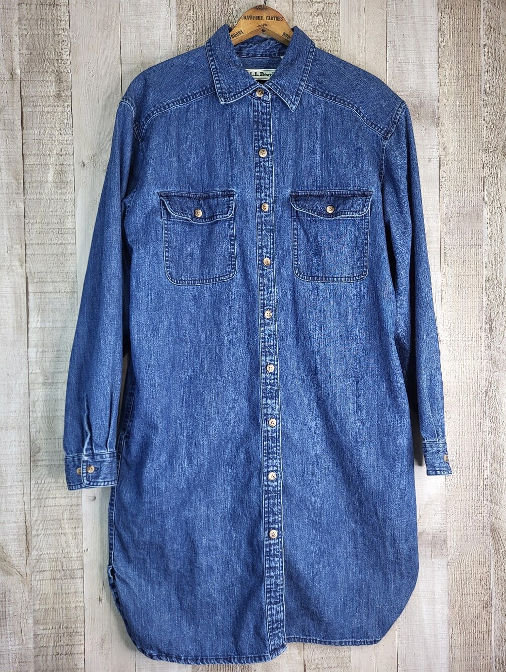 Vintage L.L Bean Button Up Blue Jean Denim Dress. Size 10. *Damage On Back*